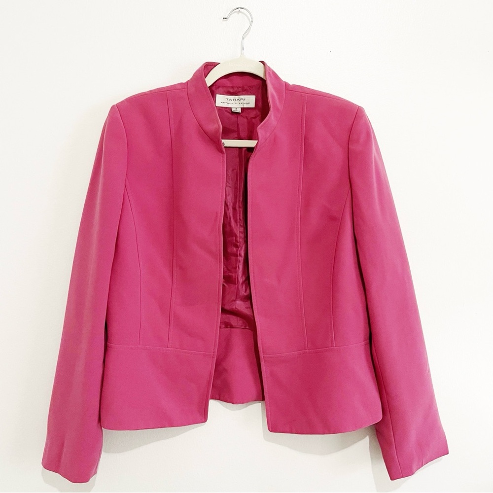 Tahari ASL Open Front Hook Closure Peplum Back Pink Blazer Jacket Women’s Sz 12